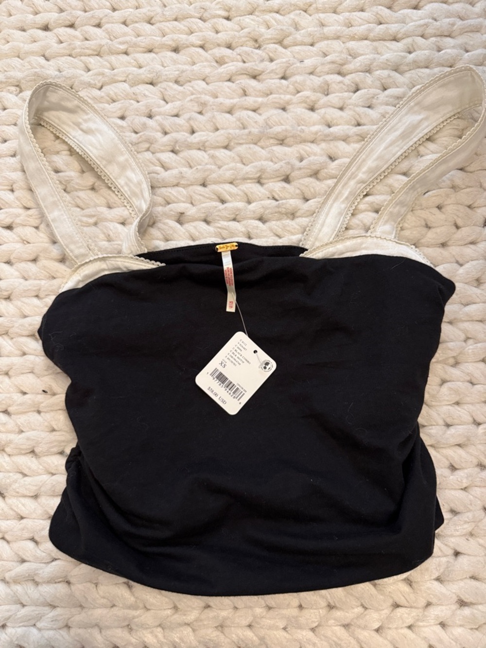 Free People Black Camisole with Cream Contrast Straps